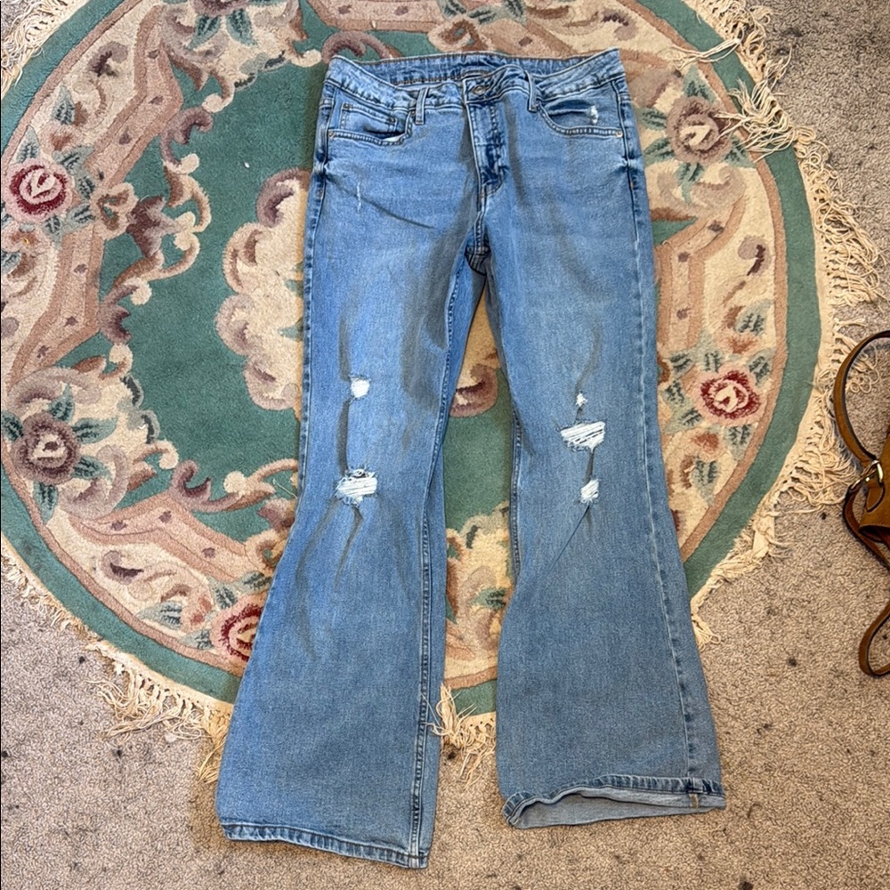 NOBO Blue Flare Wide Leg Jeans Distressed - Picture 1 of 3